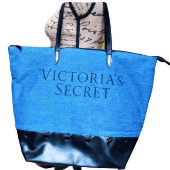 Victoria's Secret Handbags - Victoria's Secret Large Denim Tote & Pouch